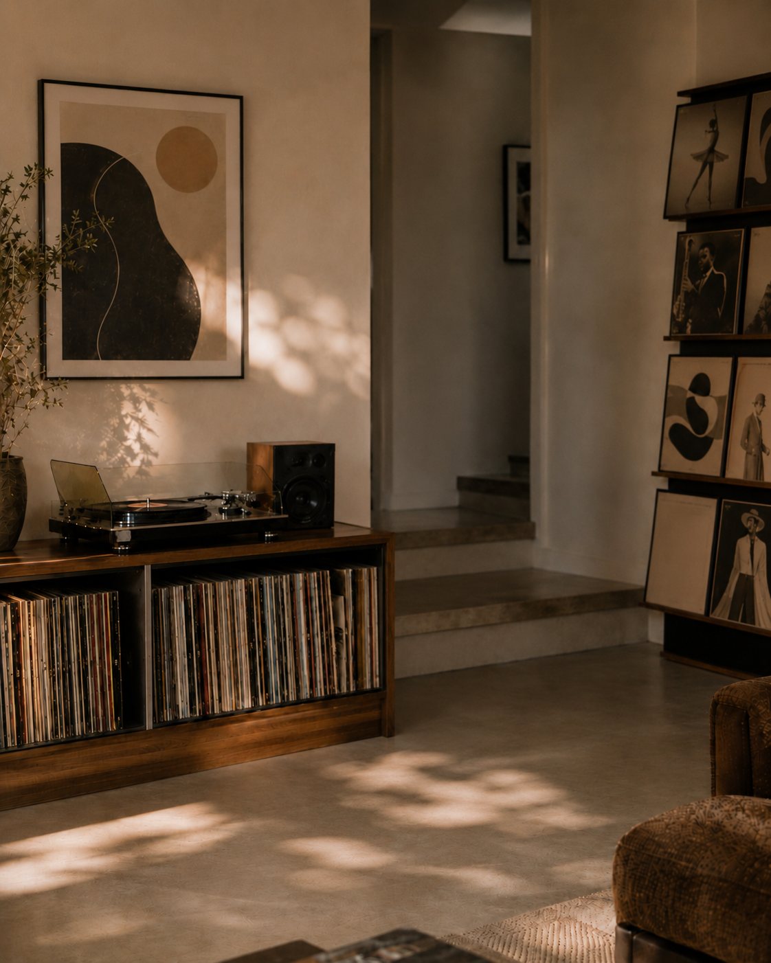 DOING NOTHING vinyl listening room with record player, warm light and a calm space for slow living.